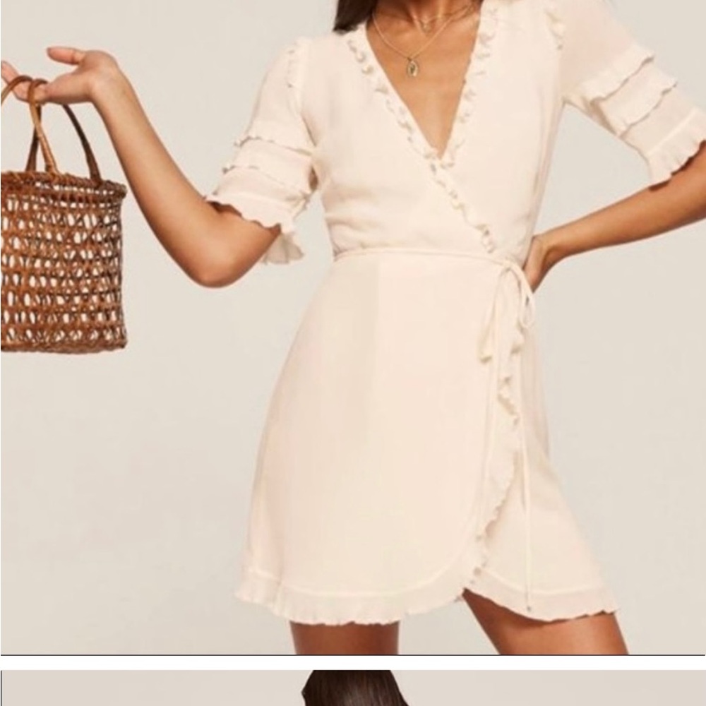 Reformation wrap mini dress in cream 🥐